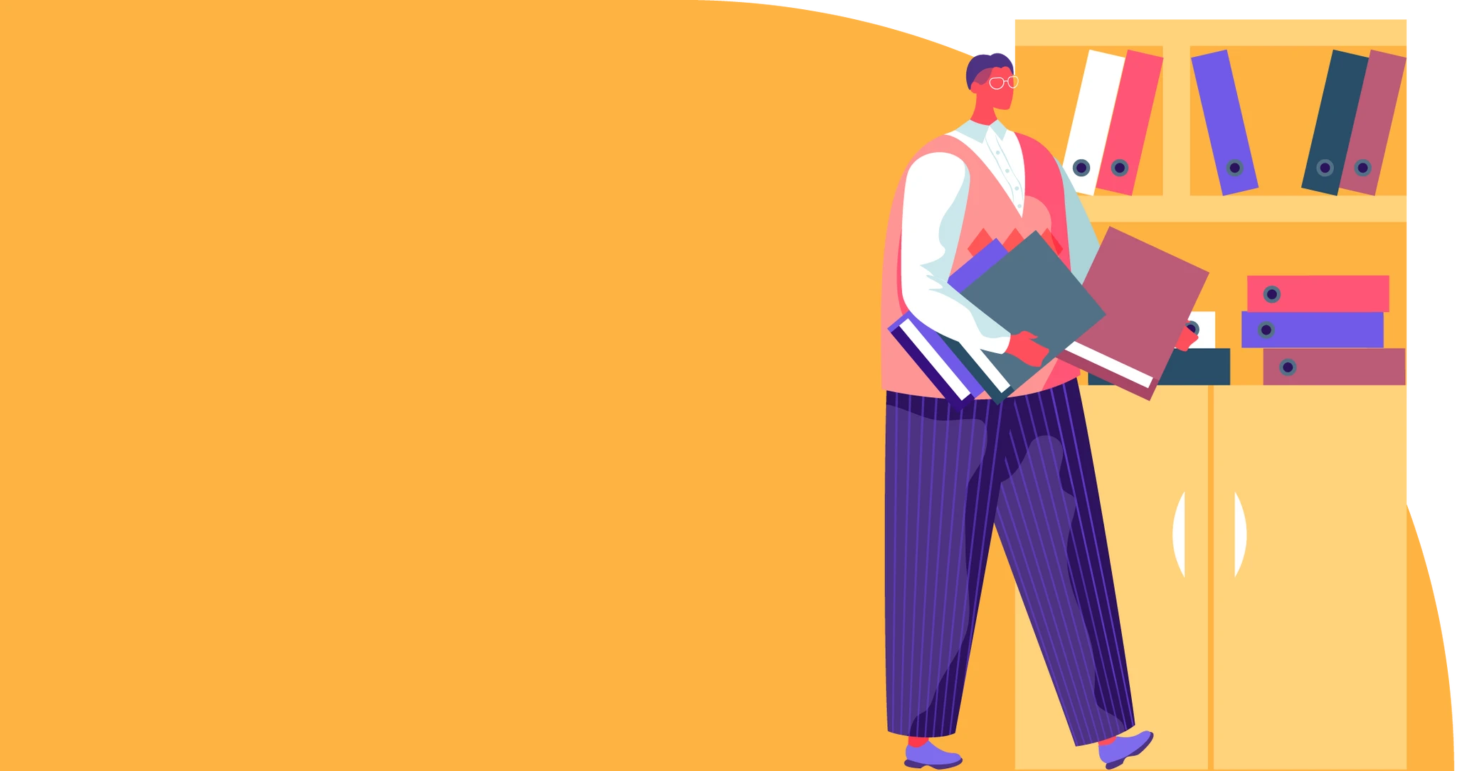 Illustration of librarian placing books atop a shelf