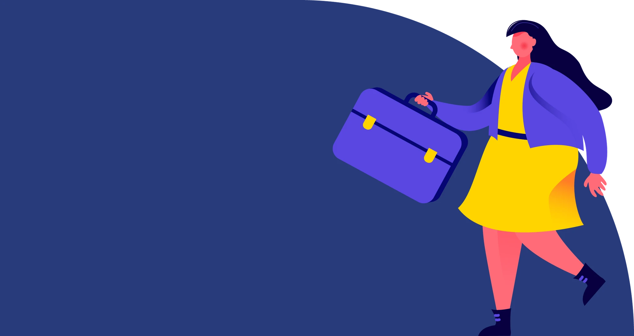 Illustration of a woman walking with a messenger bag in her hand