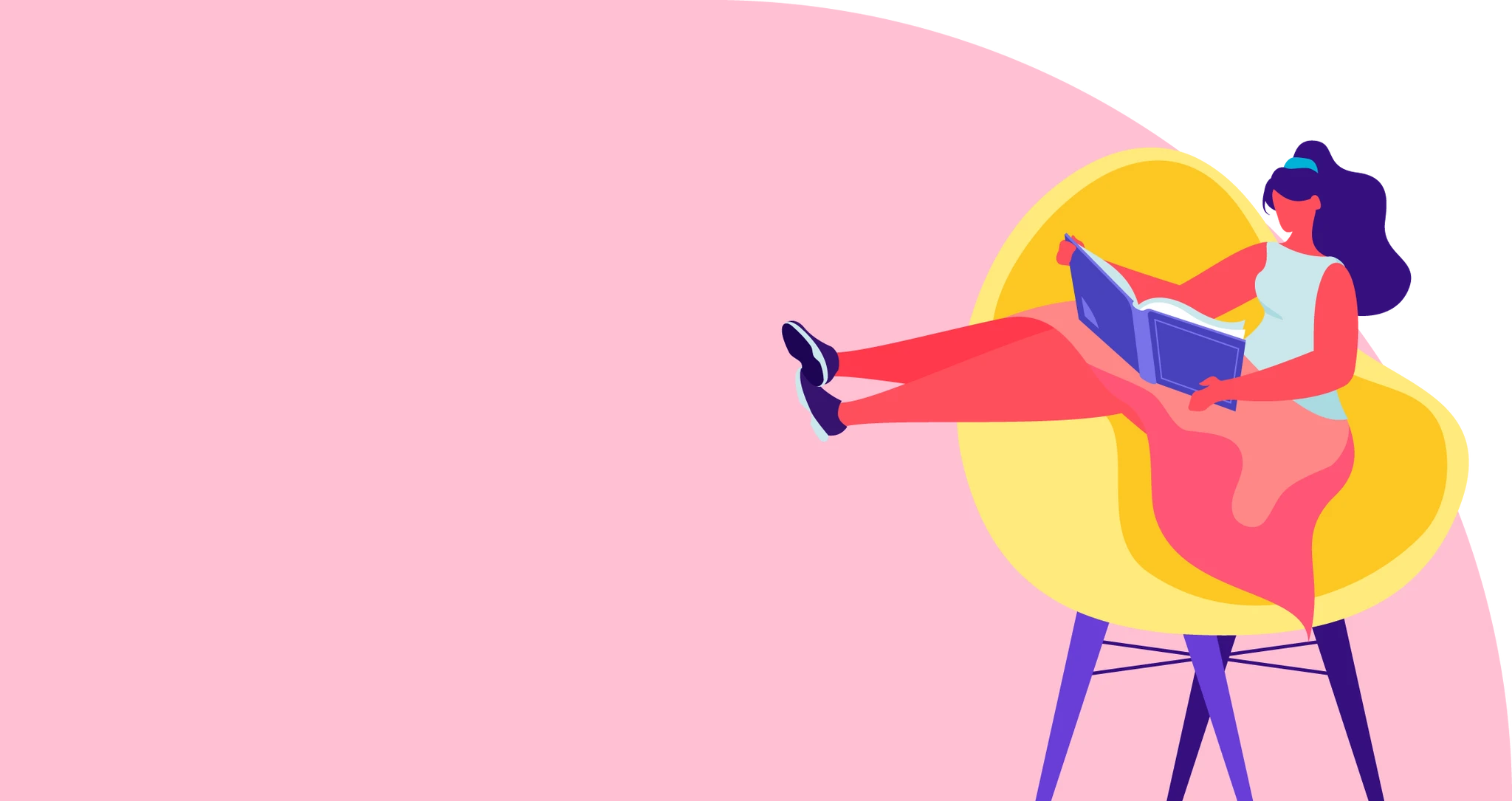 Illustration of a woman sitting in a chair with her feet up as she reads