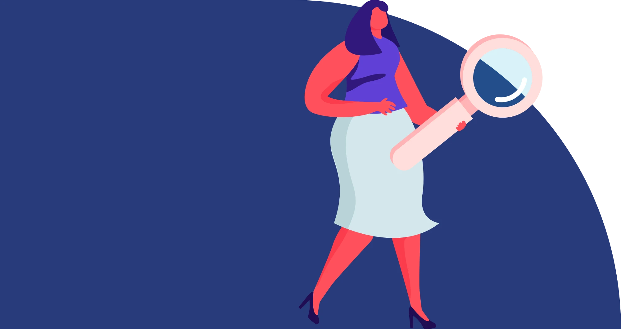 Cartoon woman holding a magnifying glass