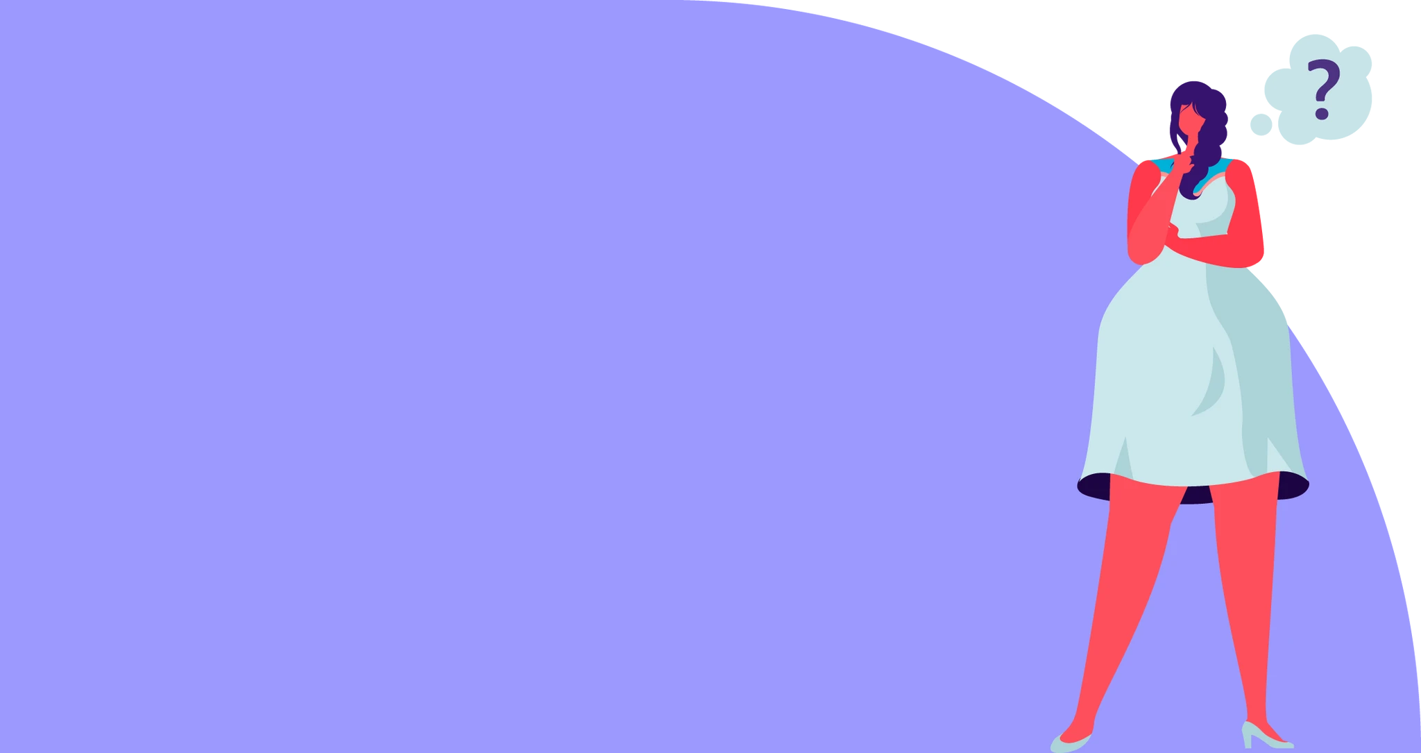Illustration of a curious woman with a thought bubble of a question mark