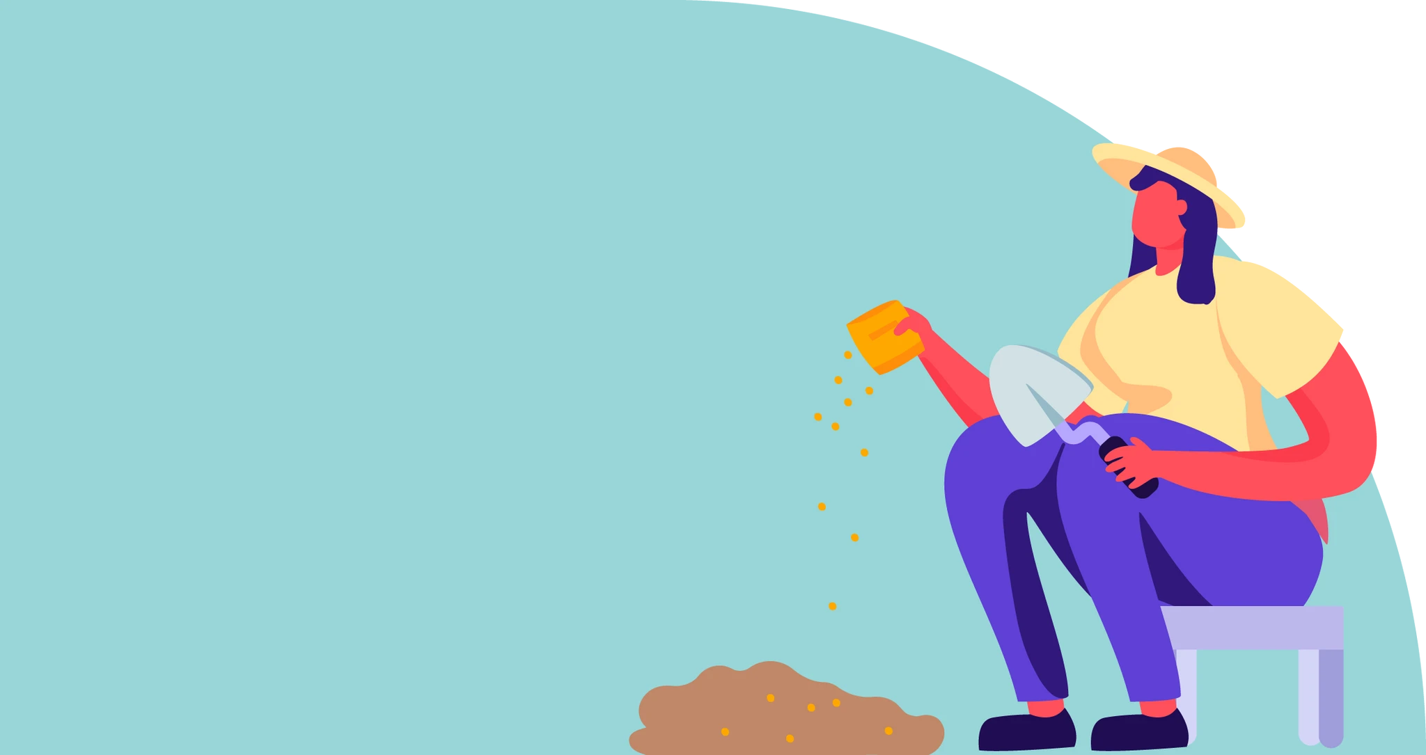 Illustration of a woman sitting down and planting seeds
