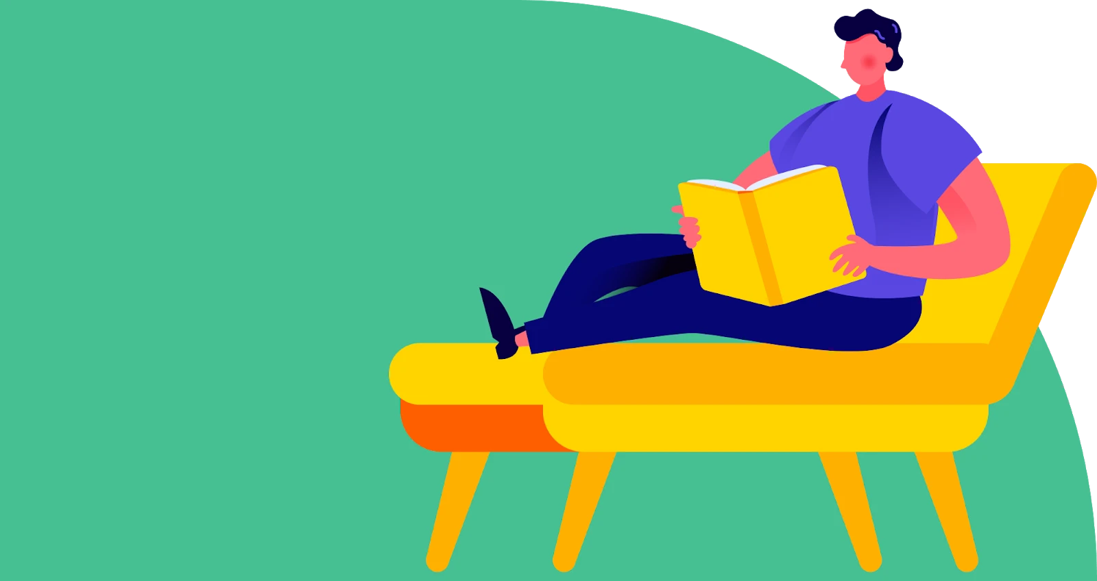 A cartoon person reading about the history of menstruation products