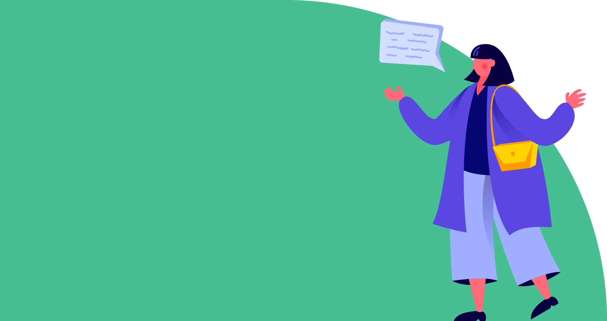 Illustration of a woman in a coat with a speech bubble coming out of her mouth