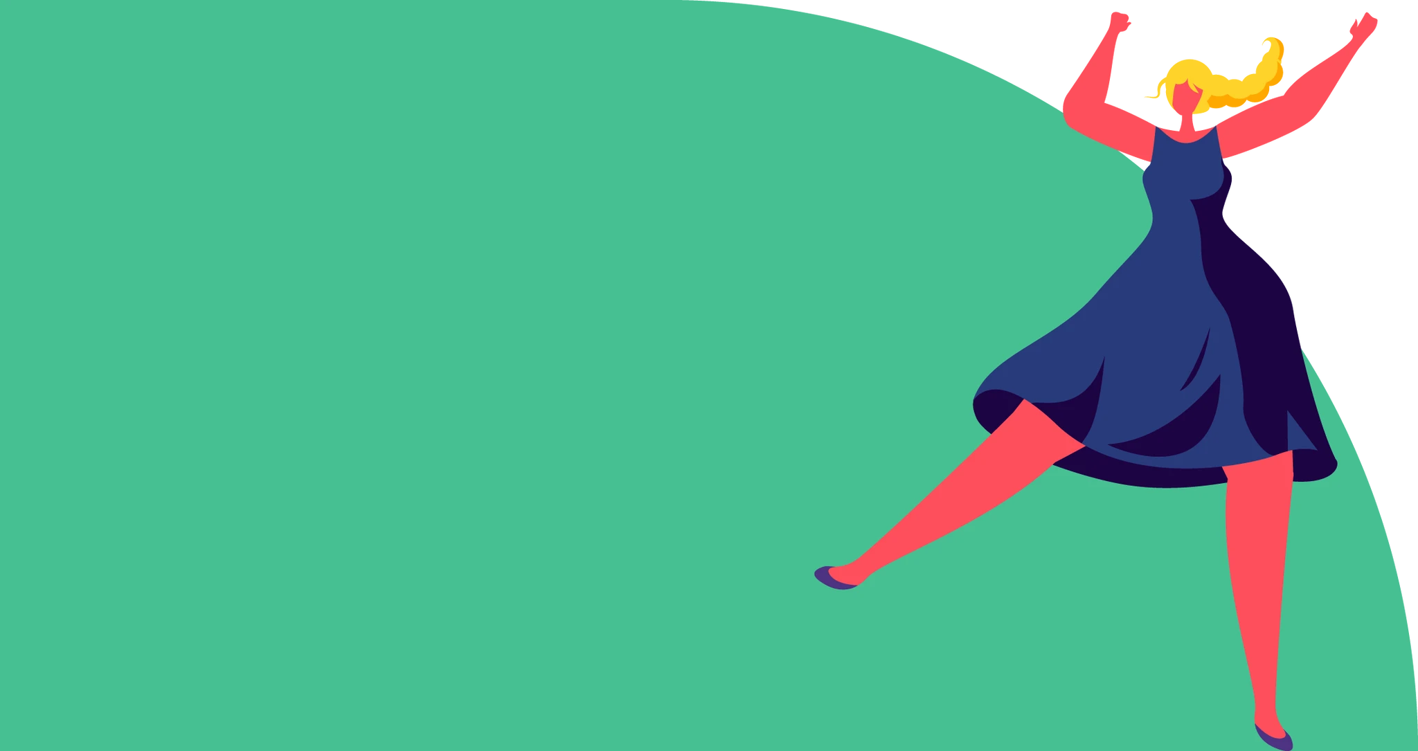 Illustration of a woman cheering in a dress