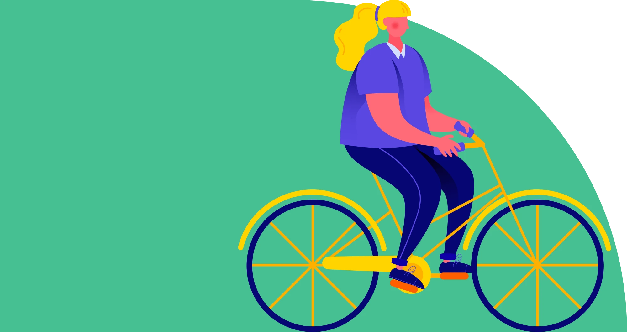 Cartoon woman riding a bicycle