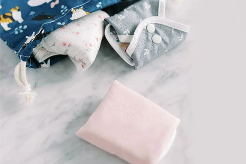 Close up of folded washable cloth pads