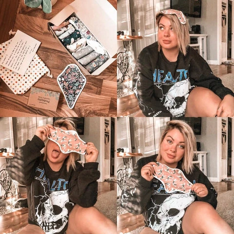 Photo collage of Lindsay Tompkins with hannahpad products